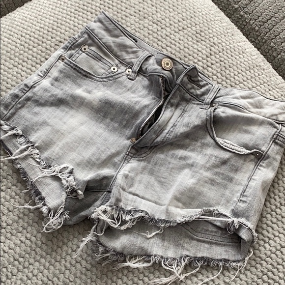 Gray High Waist Jean Shorts - Picture 1 of 4